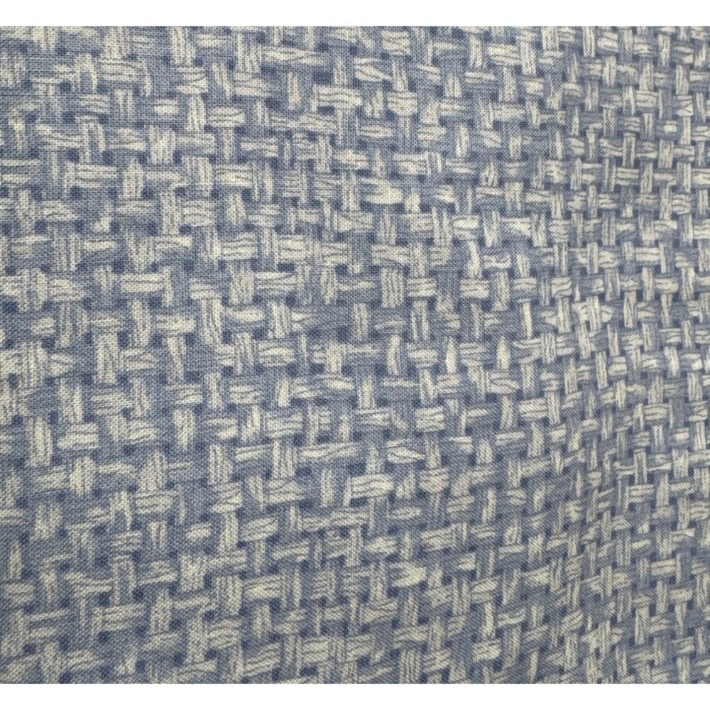 Benartex Cotton Screen Print Fabric Blue & White Basketweave Pattern 1/2 yard x